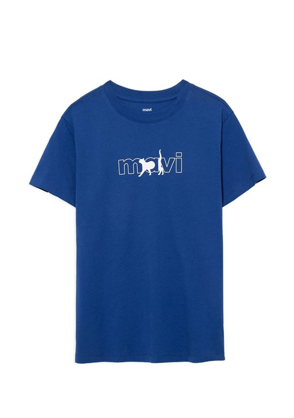 تی شرت آبی با لوگو گربه ماوی