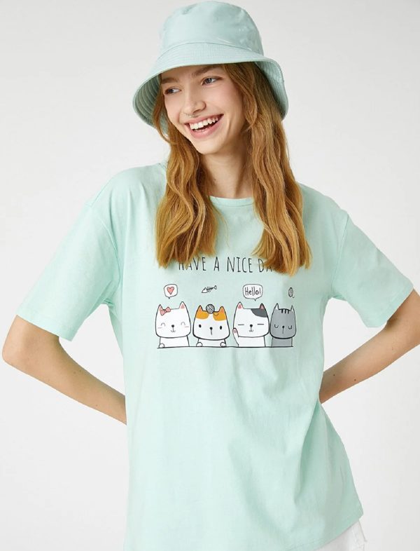 تی شرت آستین کوتاه چاپ گربه Koton