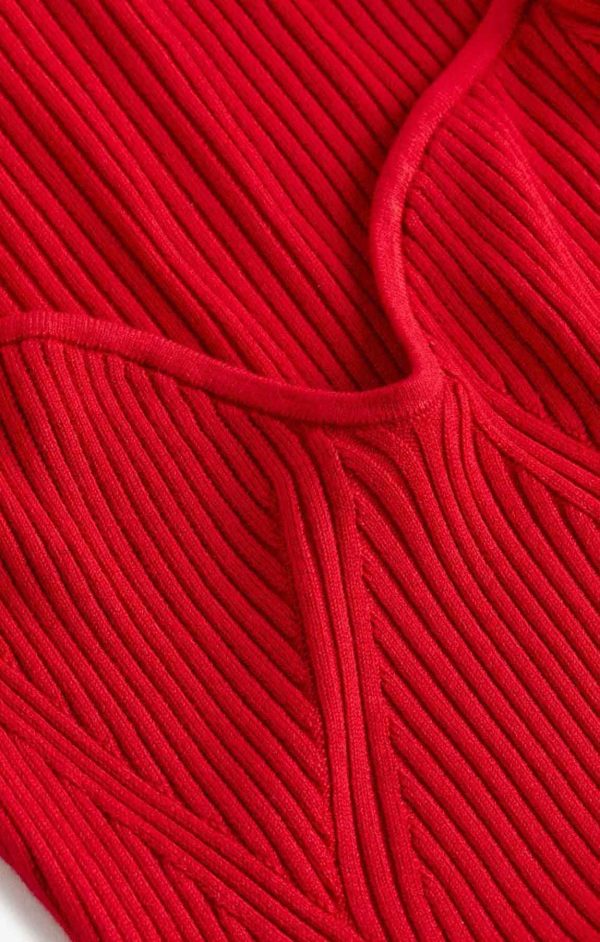 پیراهن قرمز بافتنی کشی یقه دلبری (H&M)